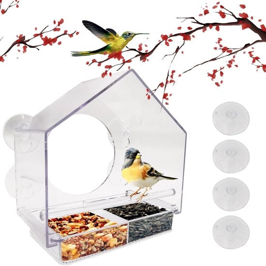 Vassoio per uccelli selvatici - Materiale trasparente in plastica - Con beccuccia - Dimensioni 20 x 11 x 20 cm - Adatto per giardino e cortile