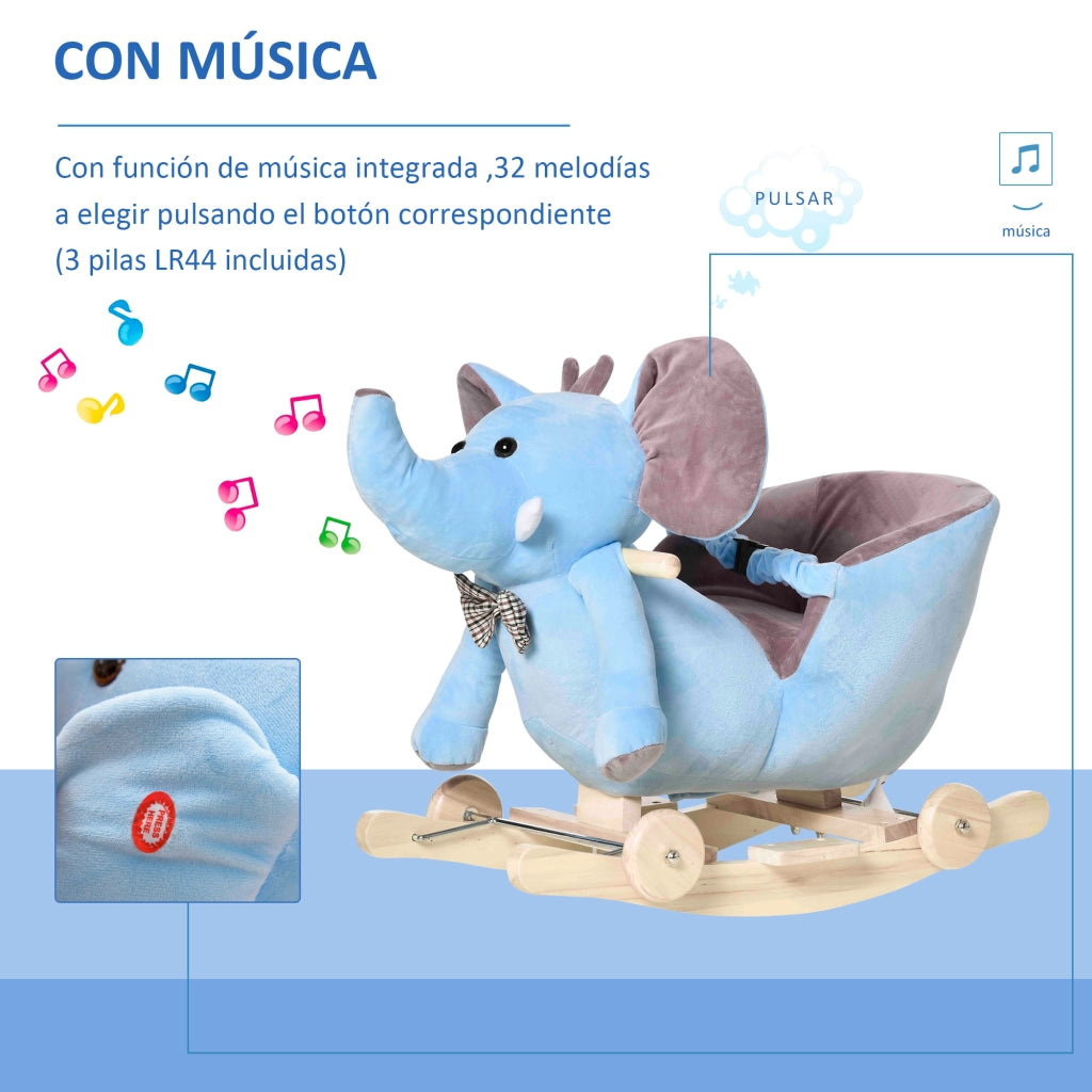 Cavallo a Dondolo con Ruote per Bambini ¨C Zephmum ¨C Forma Elefante 60x35x45 cm Blu