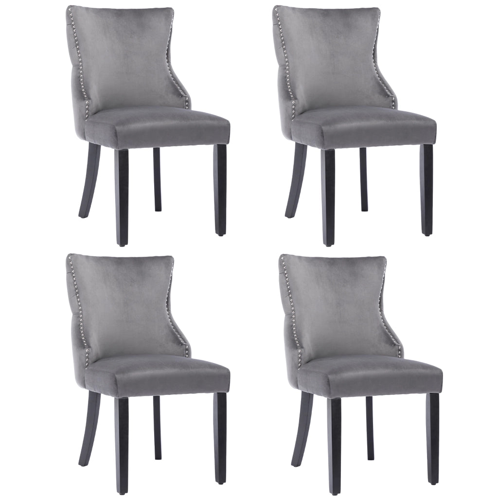 Sedia da sala da pranzo Sedia in velluto con schienale trapuntato; struttura in legno massiccio; grigio