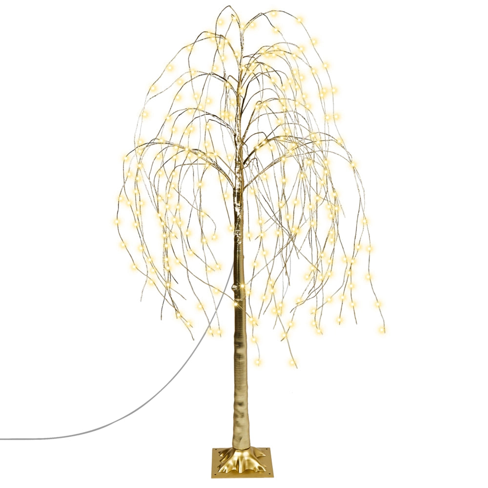 Albero di Natale artificiale in PVC oro 180 cm preilluminato con luci LED per esterni e interni in stile scandinavo