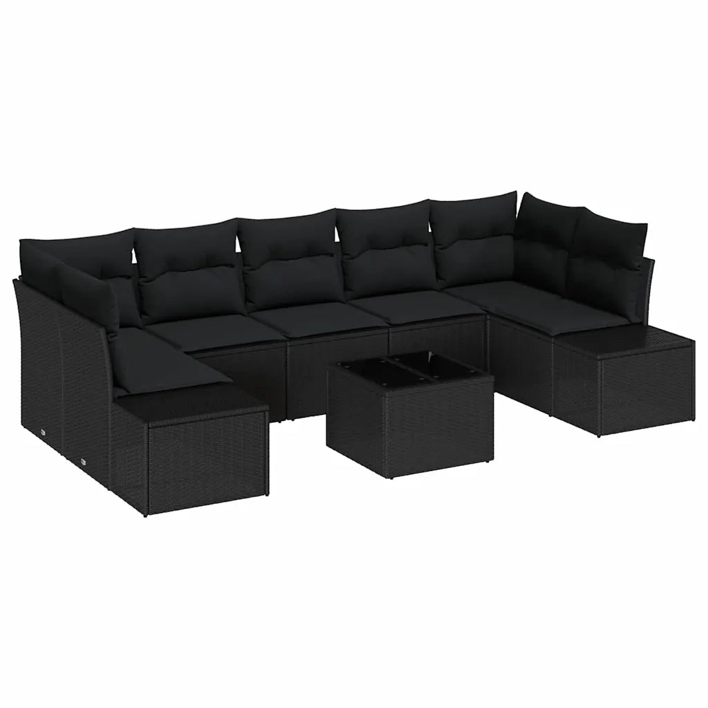 Set Divano da Giardino con cuscino 8 pcs Nero polyrattan