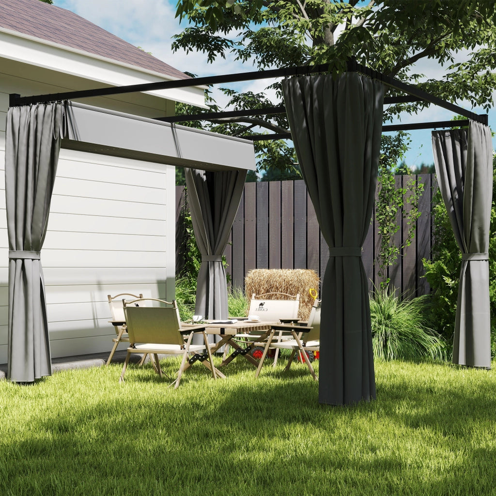 Pergola da Giardino 300x300x227 cm con Tetto Retrattile e Tende in Metallo e Poliestere Grigio Chiaro