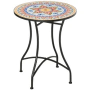 Tavolo da Giardino in Mosaico Rotondo, Tavolino da Bistrot con Piano in Mosaico di Ceramica e Metallo, Ø60 cm, Rosso, Blu e Bianco