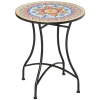 Tavolo da Giardino in Mosaico Rotondo, Tavolino da Bistrot con Piano in Mosaico di Ceramica e Metallo, Ø60 cm, Rosso, Blu e Bianco