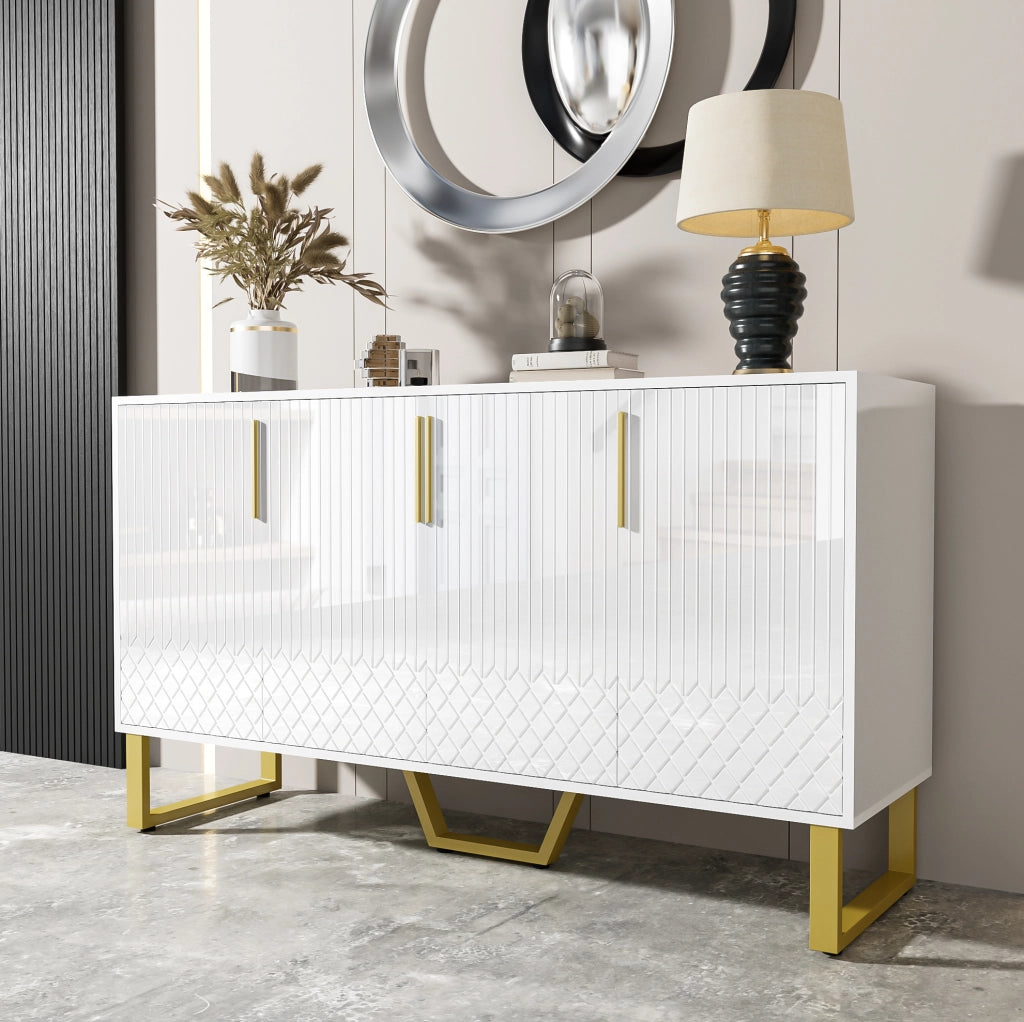 Credenza 140x40x80 cm a 4 ante con ampio spazio contenitivo in MDF bianco