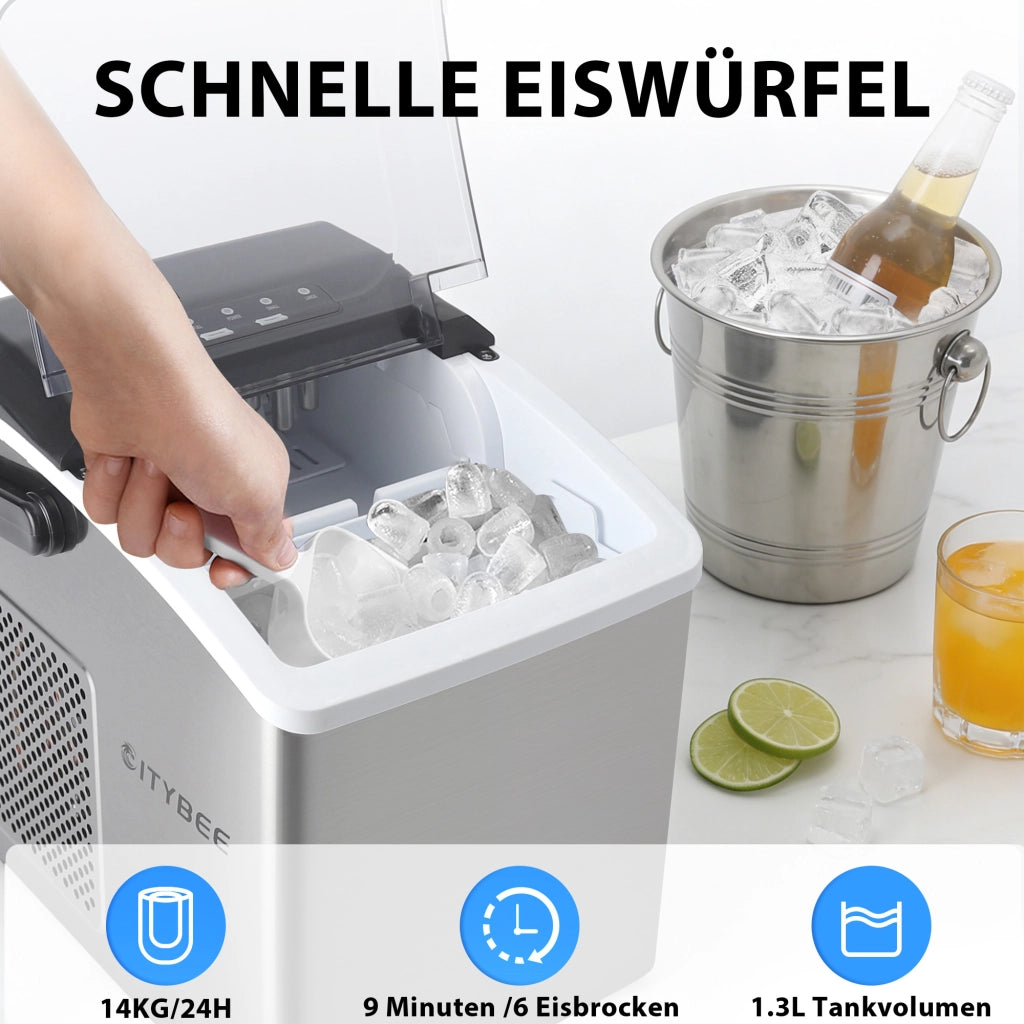 ZMH Macchina per il ghiaccio 1,3L 125W produce 6 cubetti di ghiaccio in 9 minuti 14 kg/24 ore per cucina e bar