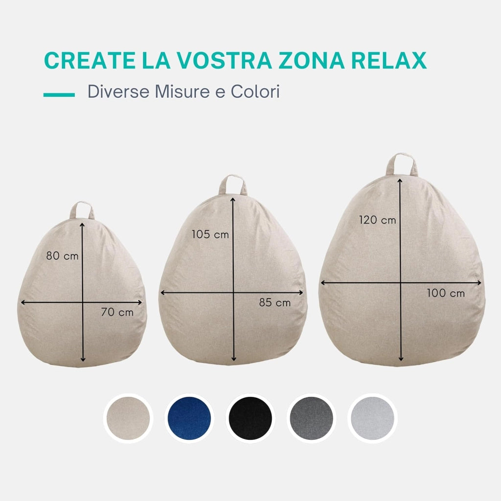 Pouf Poltrona Sacco con Imbottitura in Schiuma - Morbido e Confortevole - Fodera Lavabile - Pratico e Facile da Trasportare - Pouf Sacco per Tutta la Famiglia (120x100 cm, Beige)