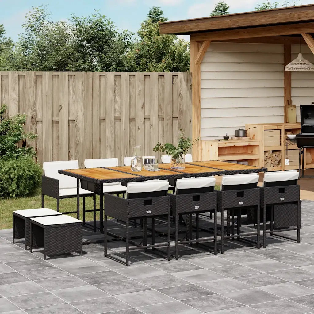 Set da Pranzo da Giardino 13pz con Cuscini Nero in Polyrattan 3211347