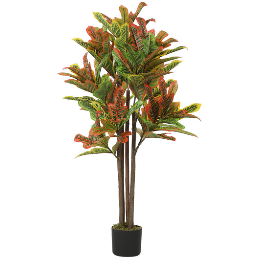 Pianta Artificiale di Croton Multicolore 55x55x120 cm in PEVA e Legno con Vaso Contenitore in PP e Cemento Nero