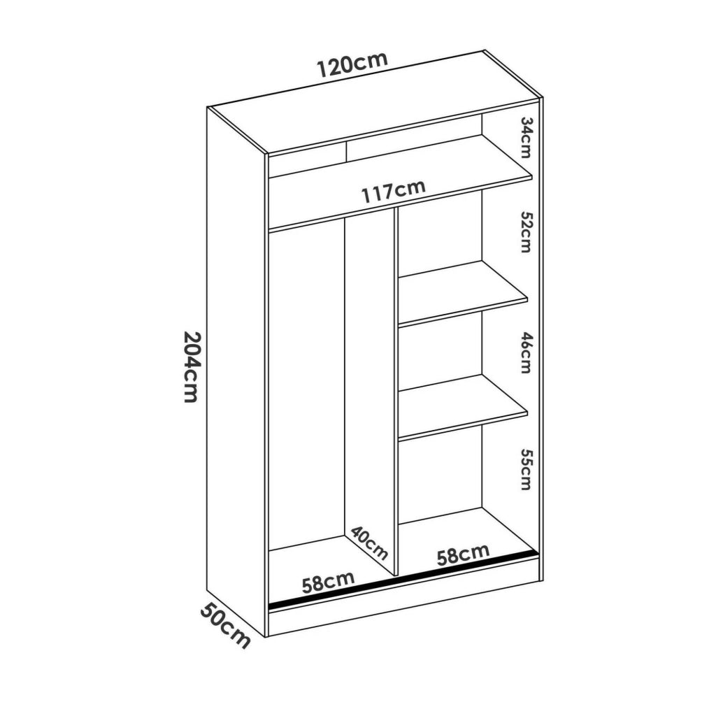 Guardaroba Alyson, Mobile appendiabiti per camera da letto, Armadio a 2 ante scorrevoli, 120x50h204 cm, Bianco e Rovere