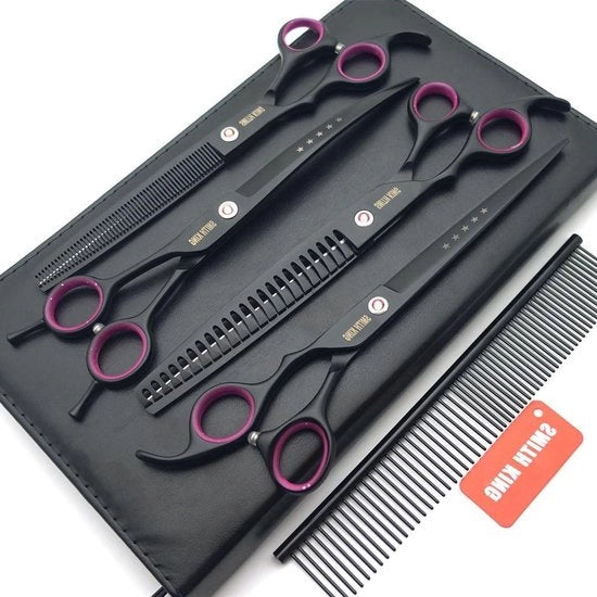 Set di forbici per cani da 8 pollici - rette, sottili, curve e chunkers con pettine in 1 (nero)