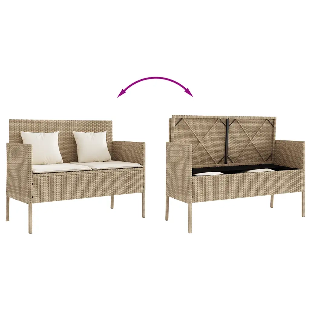 Panca da Giardino con Cuscini-Sgabello-Panca da esterno Beige in Polyrattan 765304
