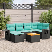 Set Divani da Giardino con Cuscini 7pz Nero Polyrattan