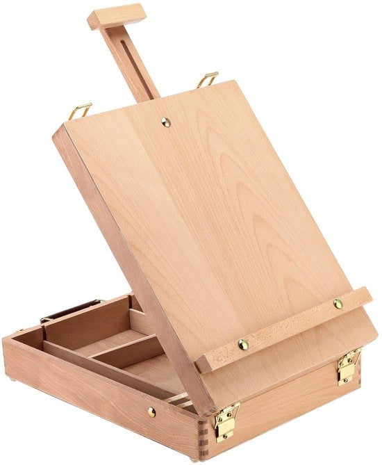 Scatola per dipinti in legno - seggiolino per dipinti pieghevole - modello da tavolo - scatola per dipinti - in beugo - dimensioni 27 x 39 x 9,5 cm - scatola per artista