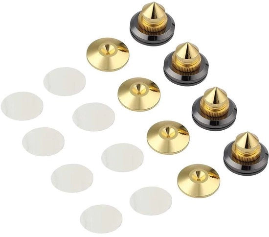 Set di 4 Spiegate per Altoparlanti e Supporti per Amplificatore Subwoofer, CD, Hi-Fi con Piedini di Isolamento, Isolatore con Cono e Tappeti Shockproof