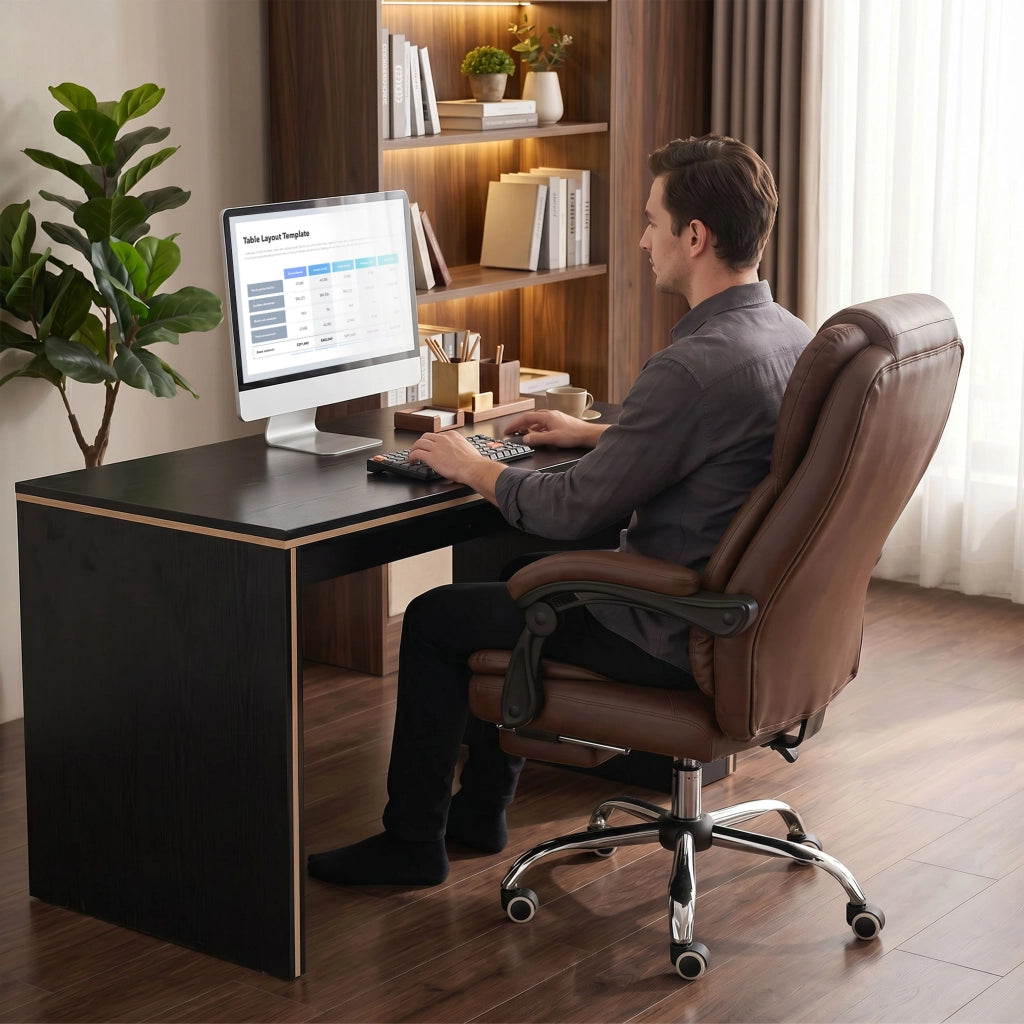 Poltrona da ufficio direzionale massaggiante riscaldante in microfibra marrone con schienale reclinabile ergonomica per studio
