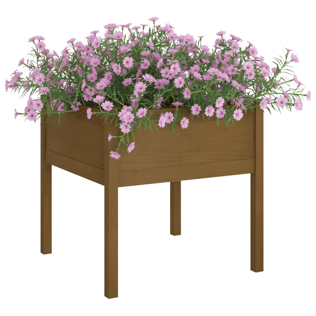 Fioriera | Cassetta per fiori | Vaso Giardino Marrone Ambra 70x70x70 cm Legno Massello Pino