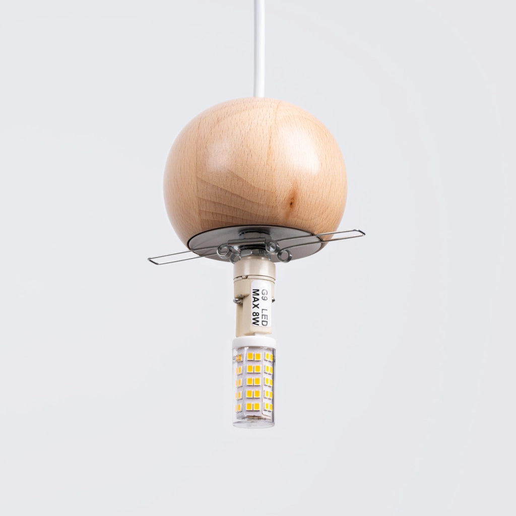 Lampada sospensione Kalevi vetro bianco legno G9 Pure Lume