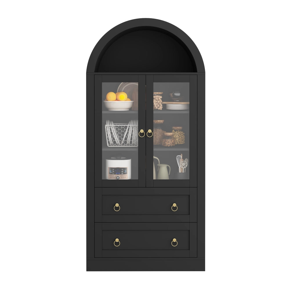 Armadio contenitore ad arco nero 80x36x170 cm con ante in vetro e ripiani regolabili