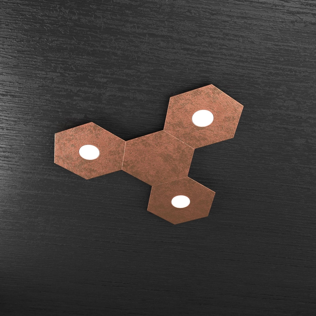 HEXAGON APPLIQUE-PLAFONIERA 3 LUCI + 1 DECORATIVO FOGLIA RAME 1142-3L1D-FR