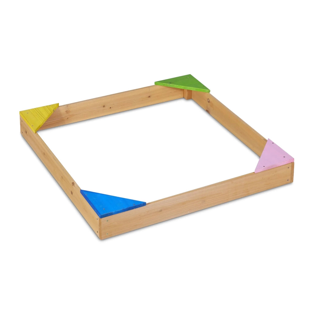 Sabbiera quadrata per bambini con sedute angolari 120 x 120 x 30 cm gioco da esterno colorato in legno di abete naturale 13_0011637