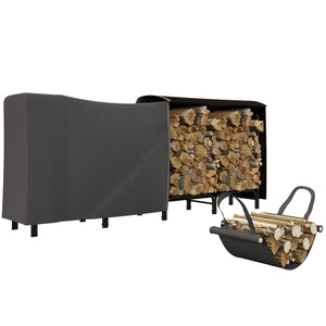 Portalegna per Camino da Interno ed Esterno con Telo Porta Legna e Copertura 240x36x99 cm in Metallo Nero