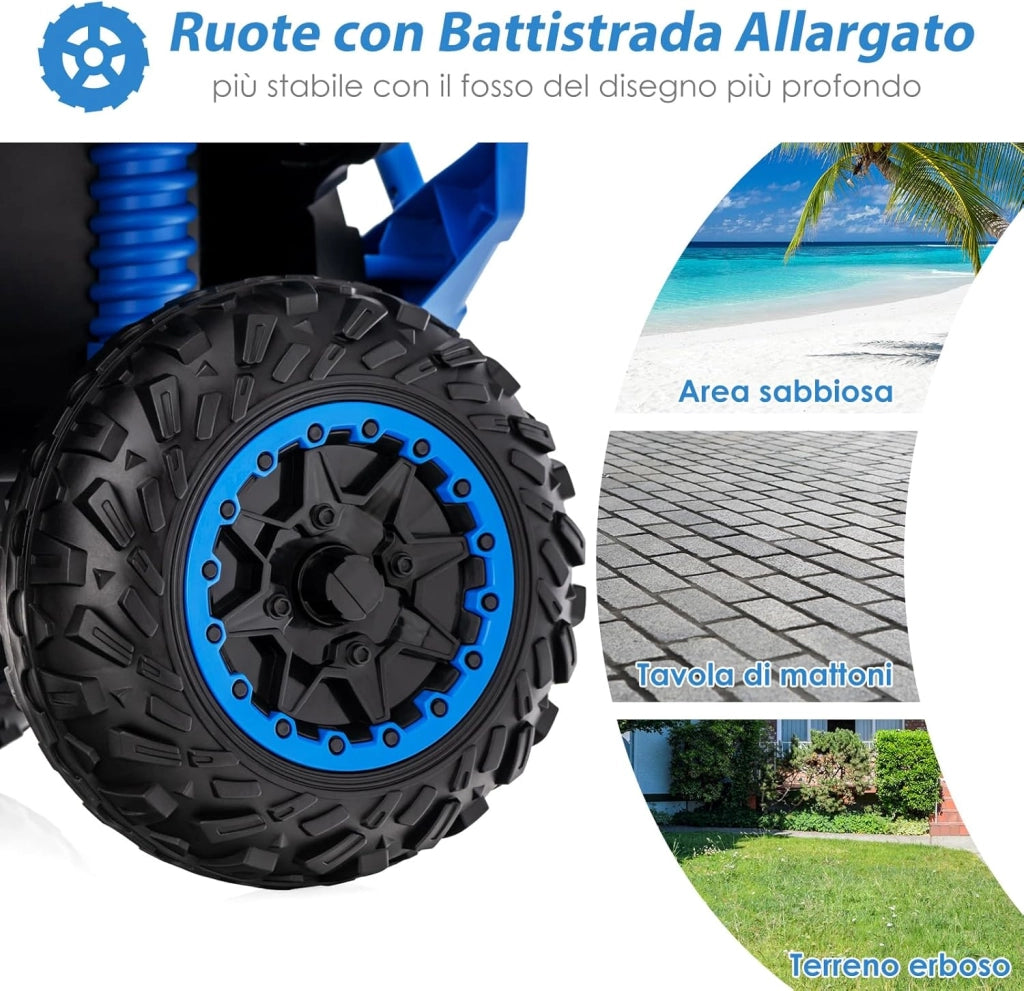 12V Quad Elettrico per Bambini, Auto Elettrica Cavalcabile con Luci LED Musica e Pedale, 2,2-4,3 km/h, Quad Regalo per Bambini 3-8 Anni (Blu)