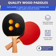TAVOLO PING PONG 182x91 cm Nero MDF e Acciaio, Set con rete, 2 racchette, 3 palline