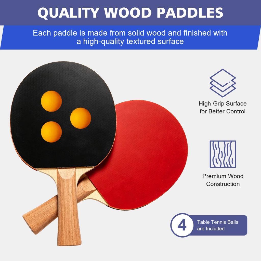 TAVOLO PING PONG 182x91 cm Nero MDF e Acciaio, Set con rete, 2 racchette, 3 palline