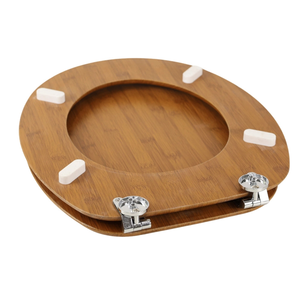 Sedile copriwater tavoletta universale linea bamboo mdf legno cerniere metallo *** tinta acero scuro, confezione 1