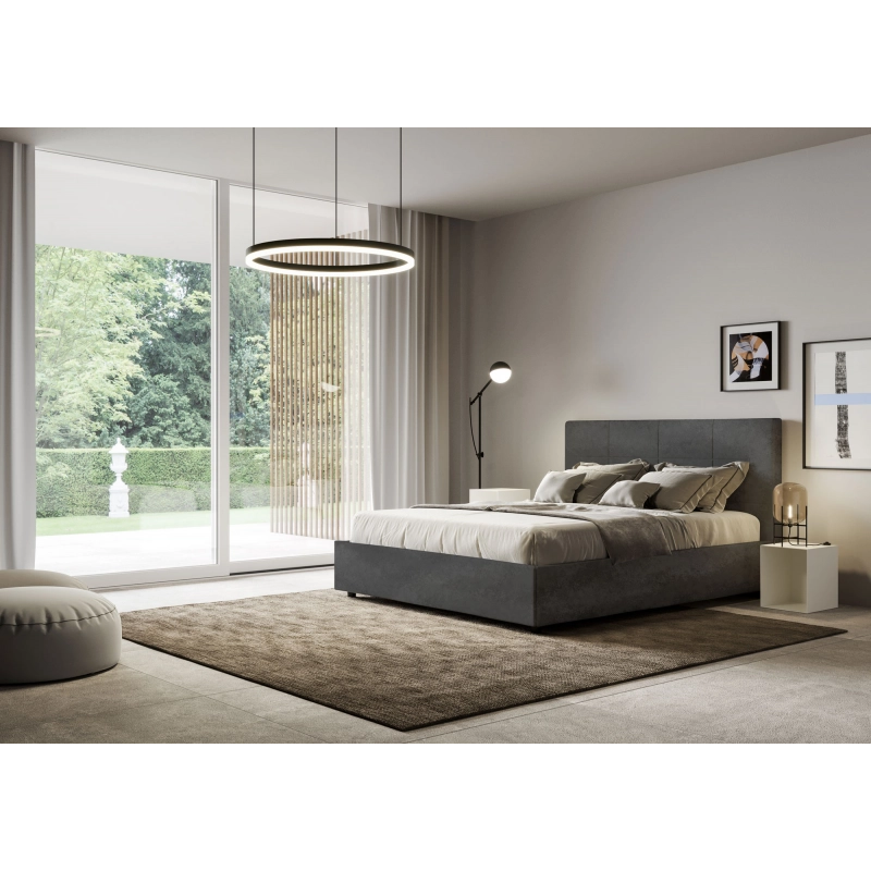 Letto imbottito Matrimoniale 160x190 cm Mika - Con rete,Microfibra,Grigio