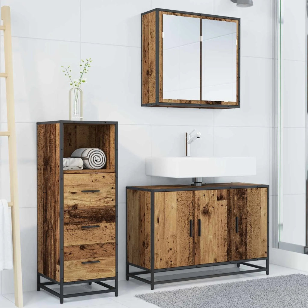 Set di mobili per il bagno con cassetto 3 pcs Legno vecchio 3402456
