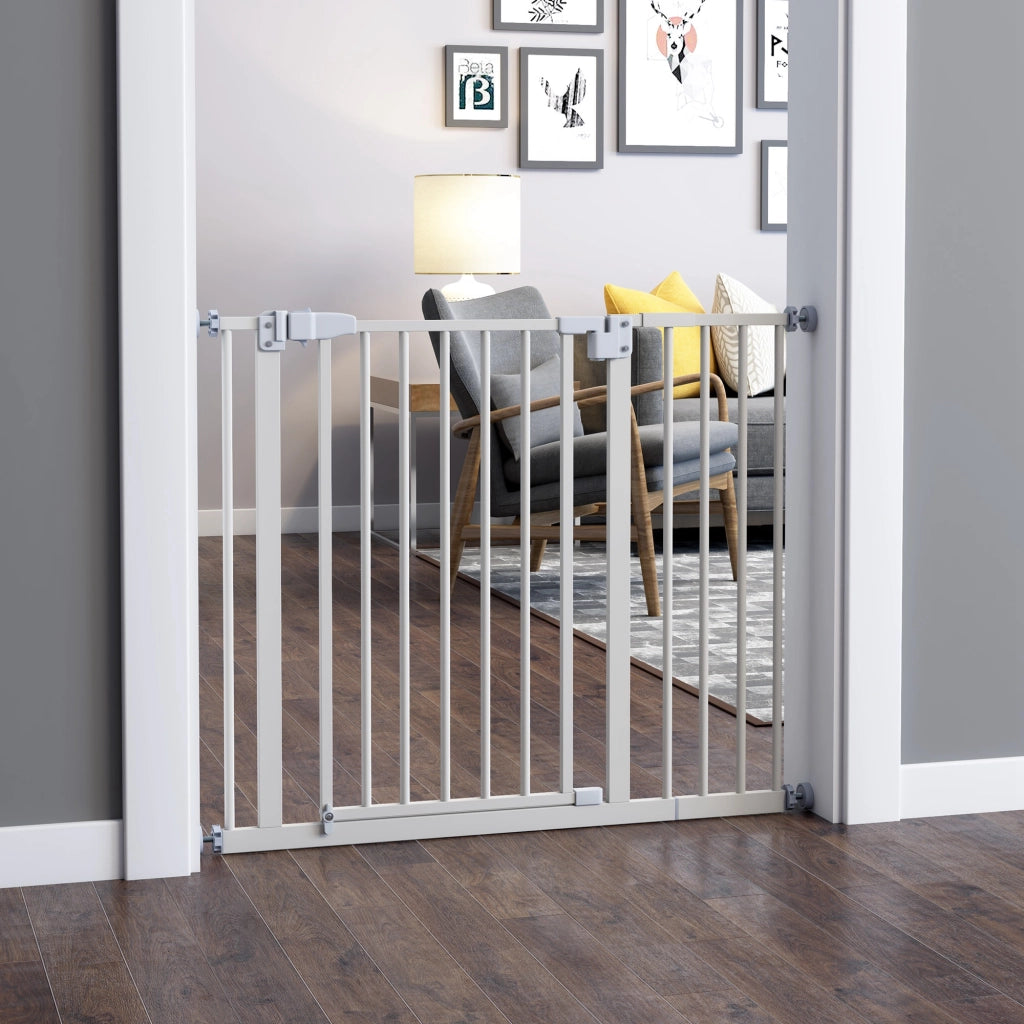 Cancelletto per Cani Estensibile con Montaggio a Pressione e Chiusura Automatica Altezza 76.2cm, Bianco