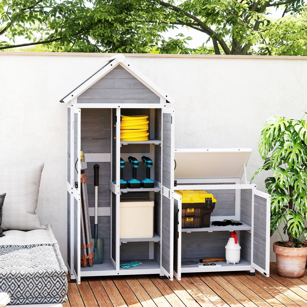 Casetta da giardino con armadio e scaffali ¨C zephmum ¨C legno di pino grigio chiaro