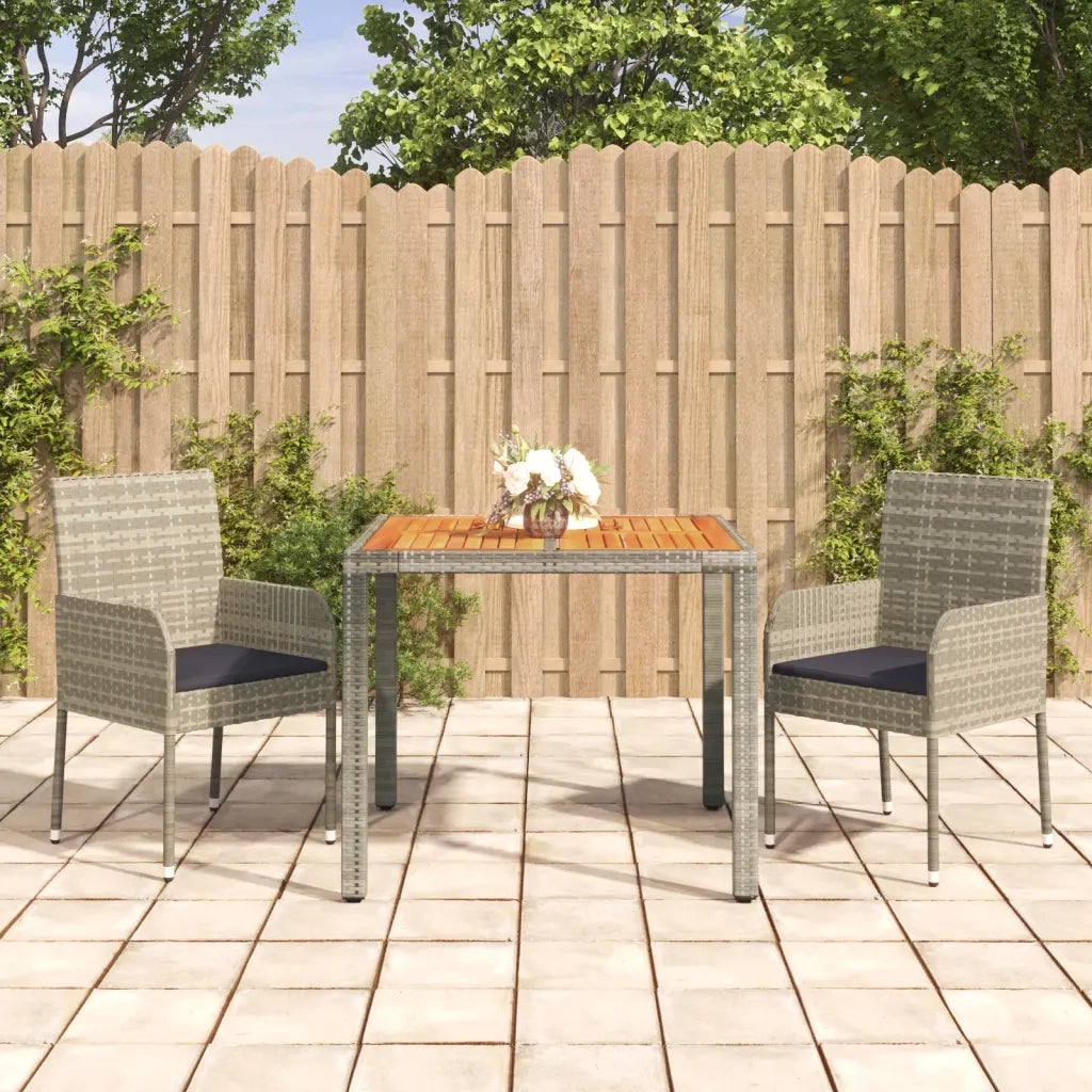 Set da Pranzo da Giardino 3 pz con Cuscini in Polyrattan Grigiocod mxl 76442