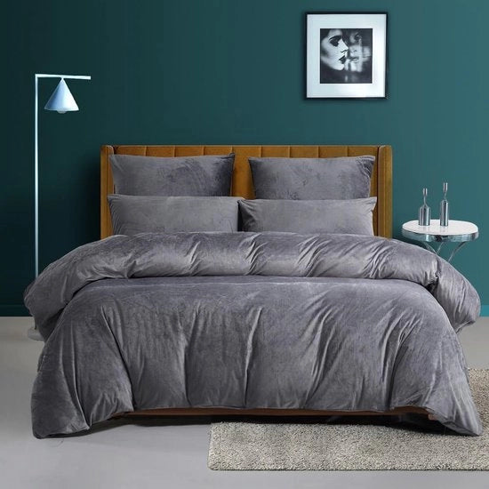 Set di coperte in fleece, 200 x 200 cm, grigio, 1 set + 2 copriorecchi 80 x 80 cm.