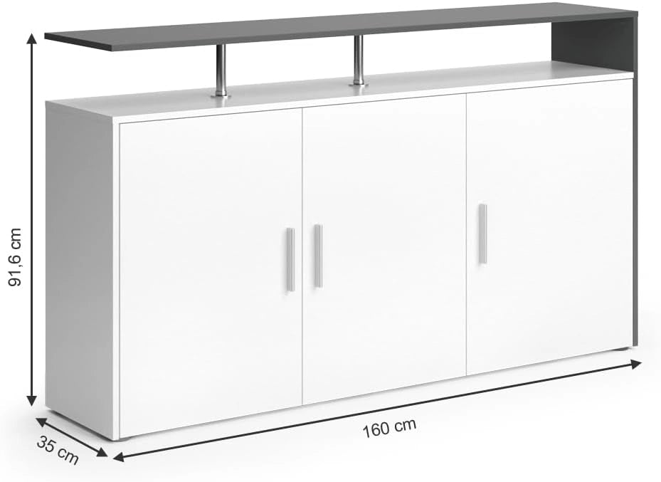 Credenza Amato, Bianco/antracite, 35 x 91.6 cm, per la conservazione di abbigliamento e oggetti per la casa