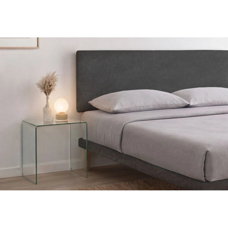 Letto imbottito Letto Matrimoniale alla Francese 140x190 cm Flat - Con rete,Microfibra,Grigio