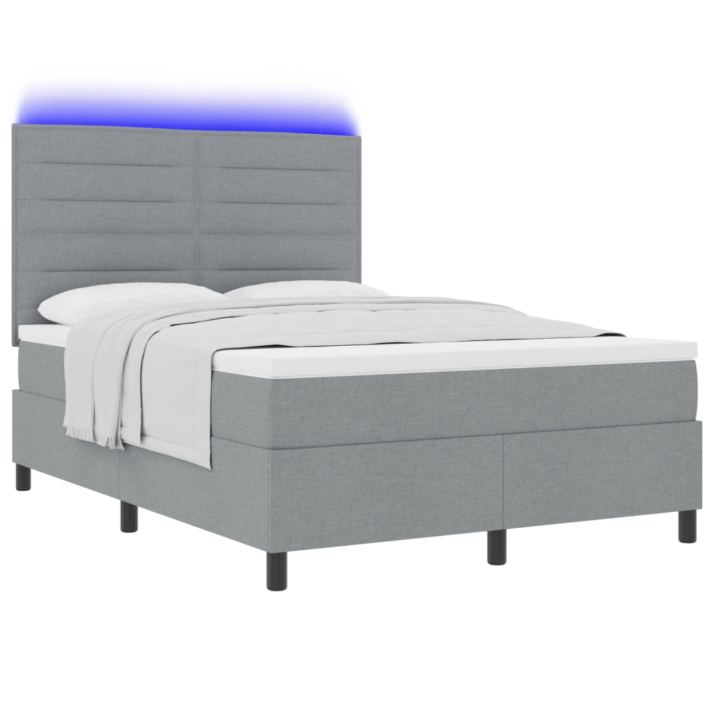 Letto Box Spring con Materasso & LED Grigio Chiaro 140x200 cm Tessuto