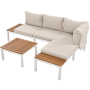 Salotto da Giardino con 2 Divani 2 Posti; 2 Tavolini Laterali e 1 Tavolino; per Terrazza; Ferro; Beige