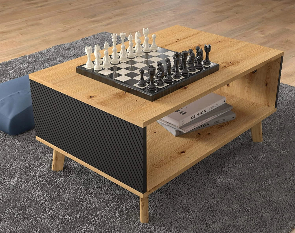 MOBILE TAVOLINO TAVOLINETTO DA CAFFE' LUXI 90x60x45cm ROVERE NERO OPACO