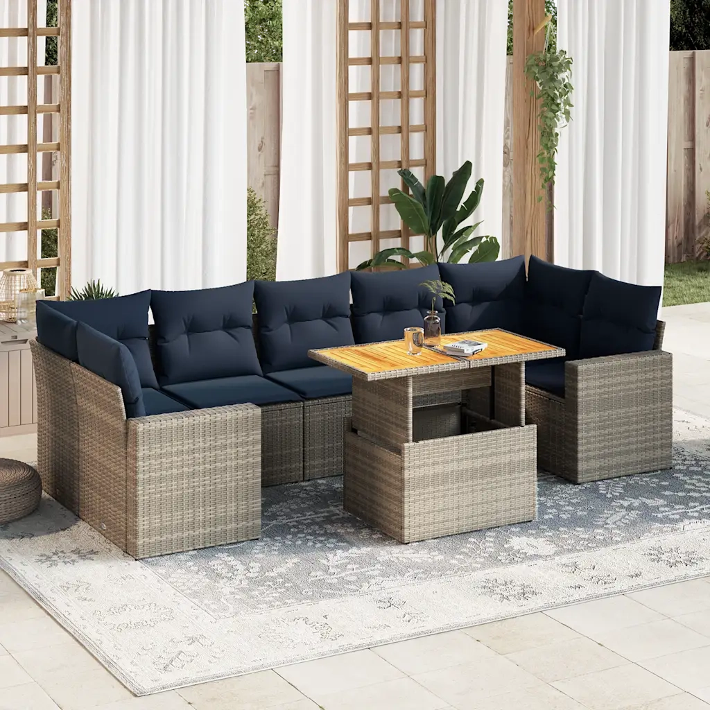 Set Divano da Giardino 8 pz con Cuscini Grigio in Polyrattan 3327015