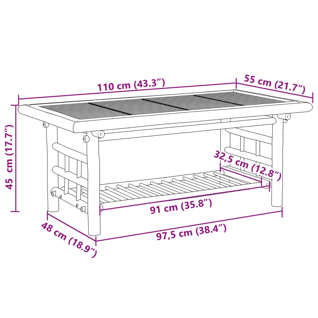 Tavolino da Salotto 110x55x45 cm in BambÃ¹
