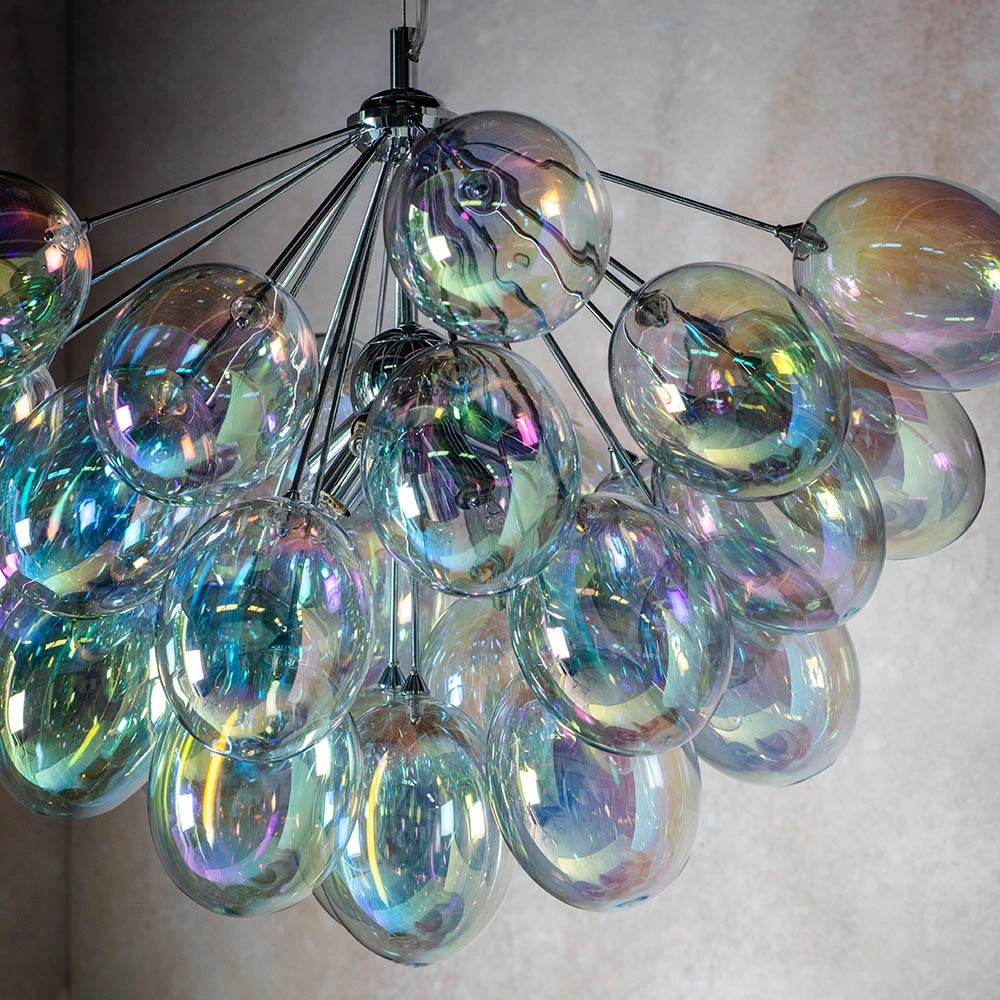 Lampadario Infinity cromato con sfere opalescenti 6xG9