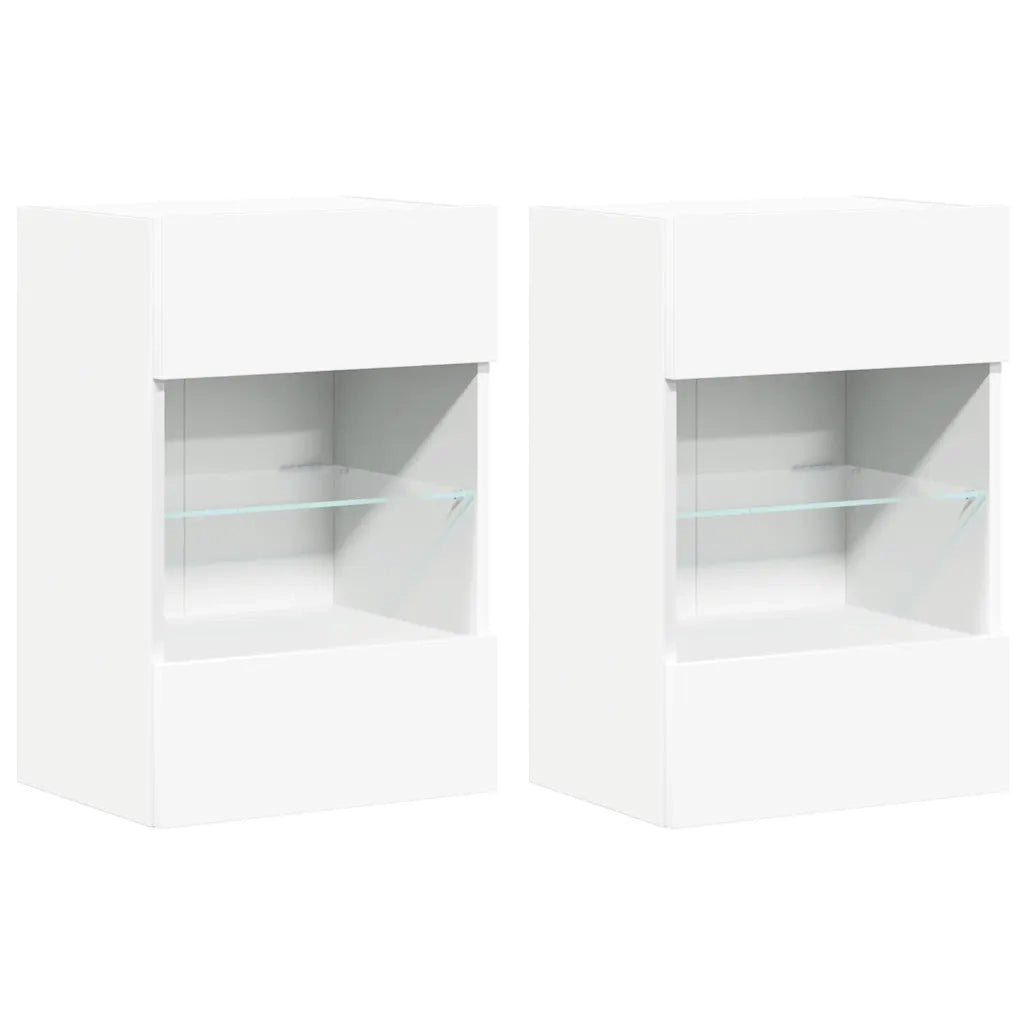 Mobili da parete con luci LED per TV 2pz | Armadietto TV | Mobile Porta TV Bianchi 40x30x60,5 cm