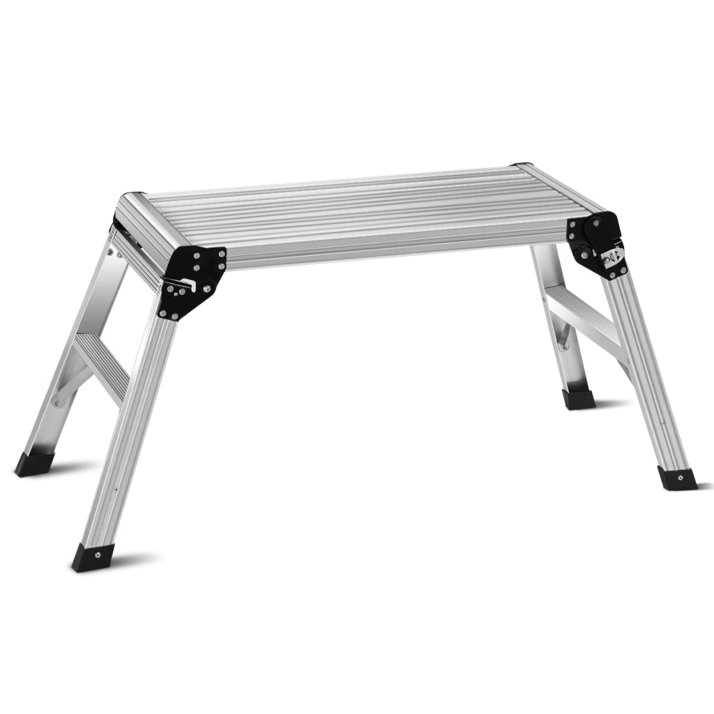 Sgabello step di alluminio con superficie antiscivolo per casa garage camion interno esterno, 110x40x49cm Argento-Scale e ponteggi