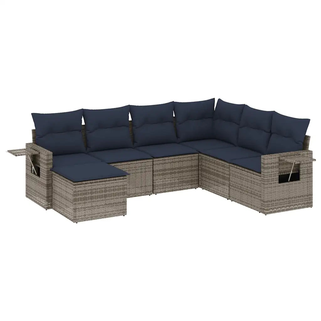Set Divani da Giardino 7 pz con Cuscini Grigio in Polyrattan 3220500