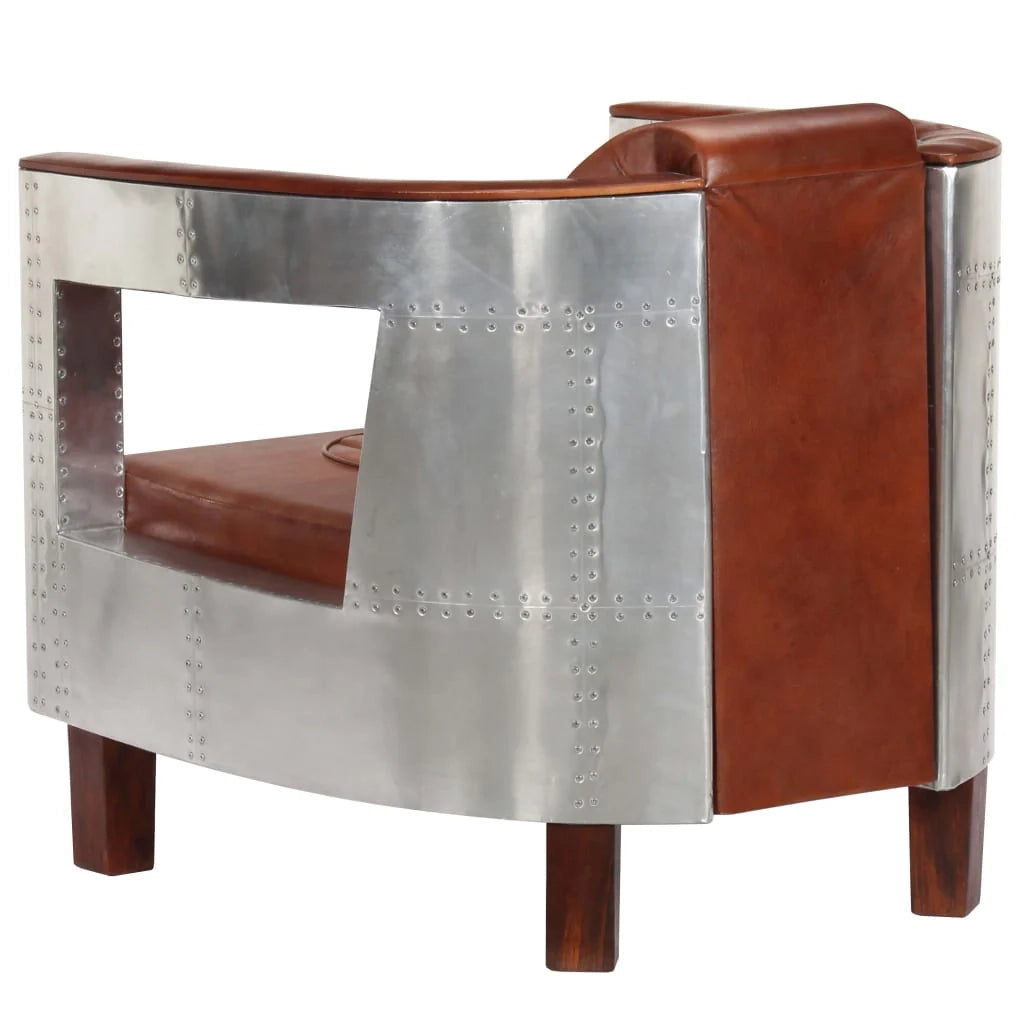 Poltrona poltrona lounge di design divano club da soggiorno in vera pelle marrone stile aviatore 1102180/3