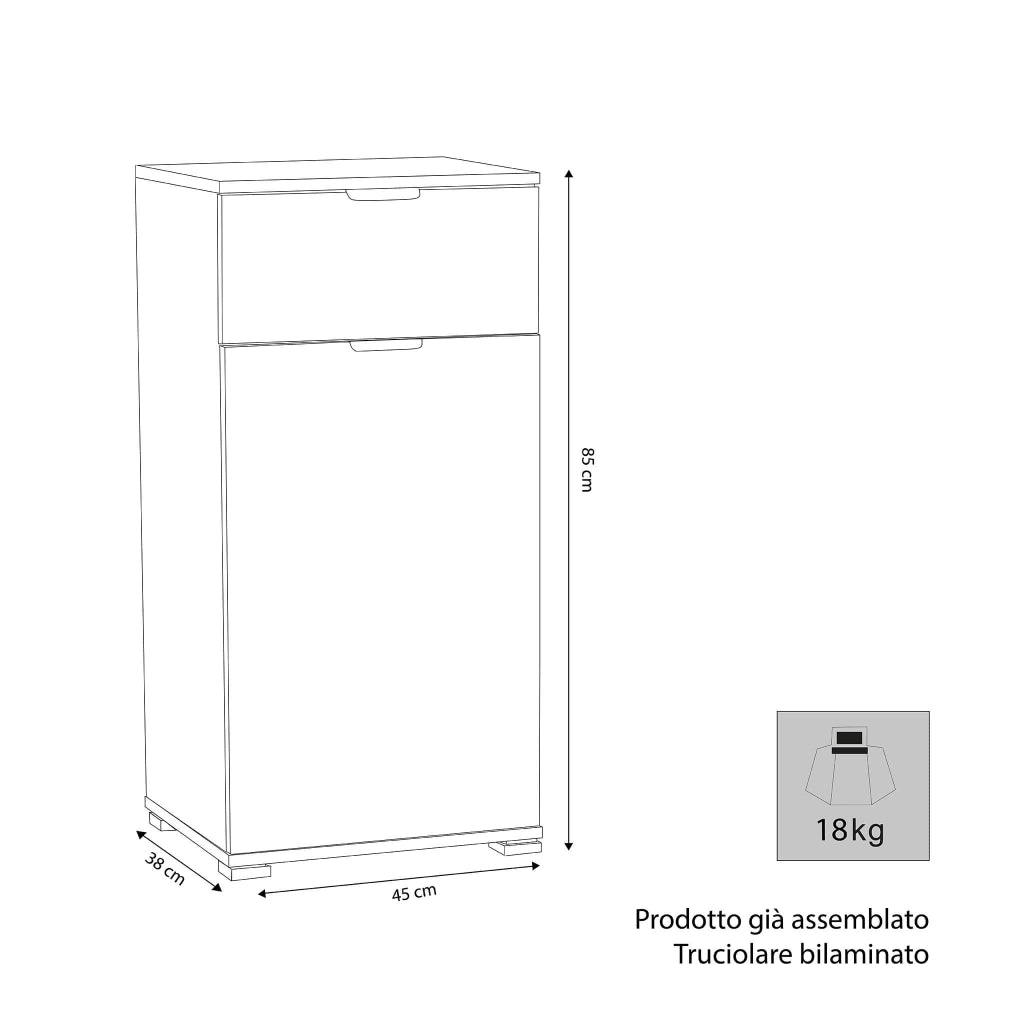 Armadietto da Bagno un anta e un cassetto in Legno Composito cm 45x38x85 - KOLBY