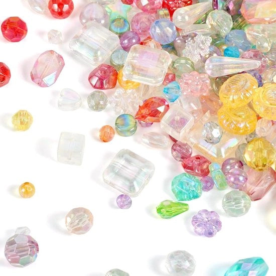 Misto di Perle Acriliche - 100g - Bicolo, Goccia, Cubo, Rondella, Cuore, Stella - Colore AB - Diverse Perle per Artigianato per Creare Gioielli.